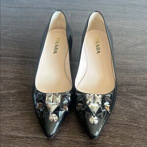 Prada Authentic Black Patent Rhinestone Flats Size 6.5 (37 EU)